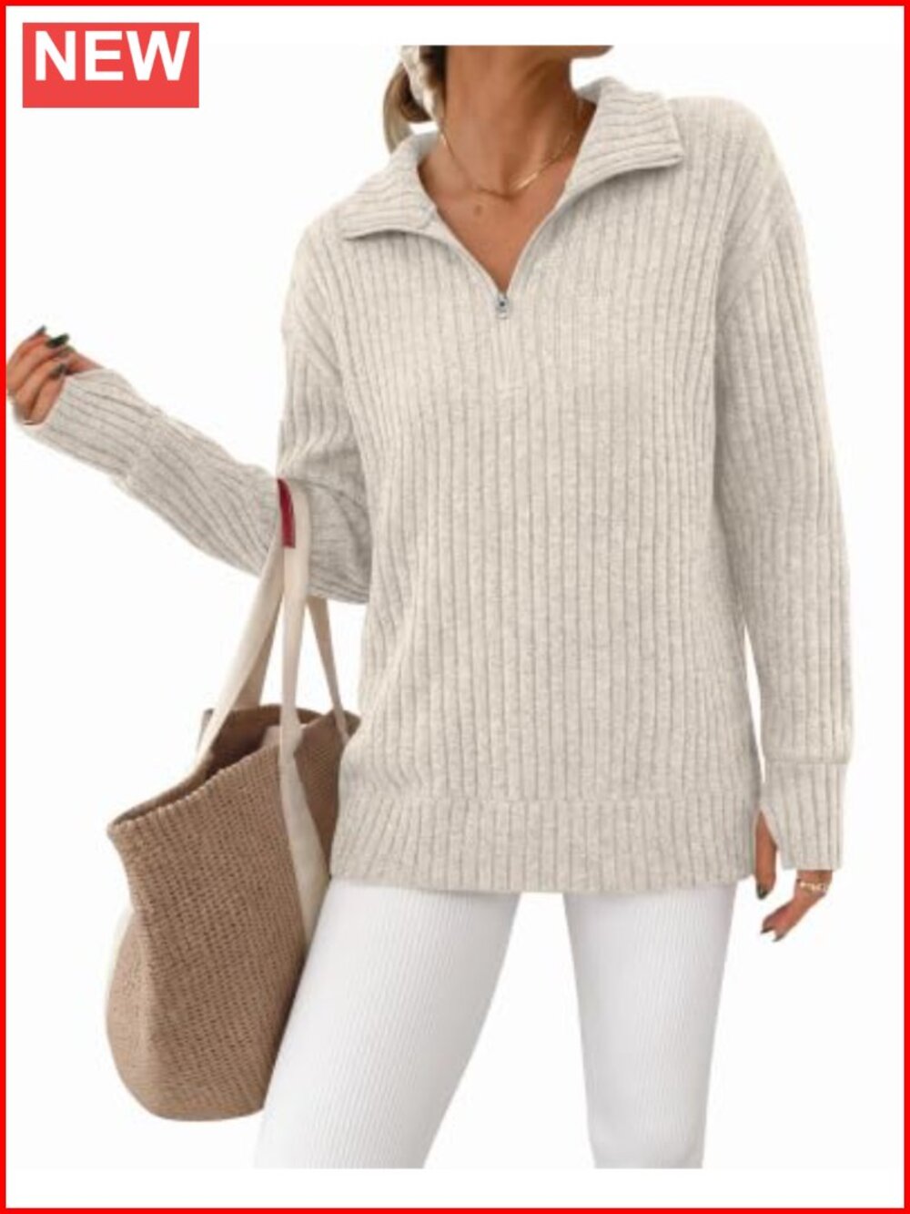 Womens Quarter Zip Pullover Sweater Long Sleeve Thumbholes Mock Neck